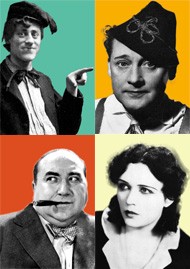 Collage mit Portraits von Paul Morgan, Max Hansen, Kurt Gerron und Dora Gerson